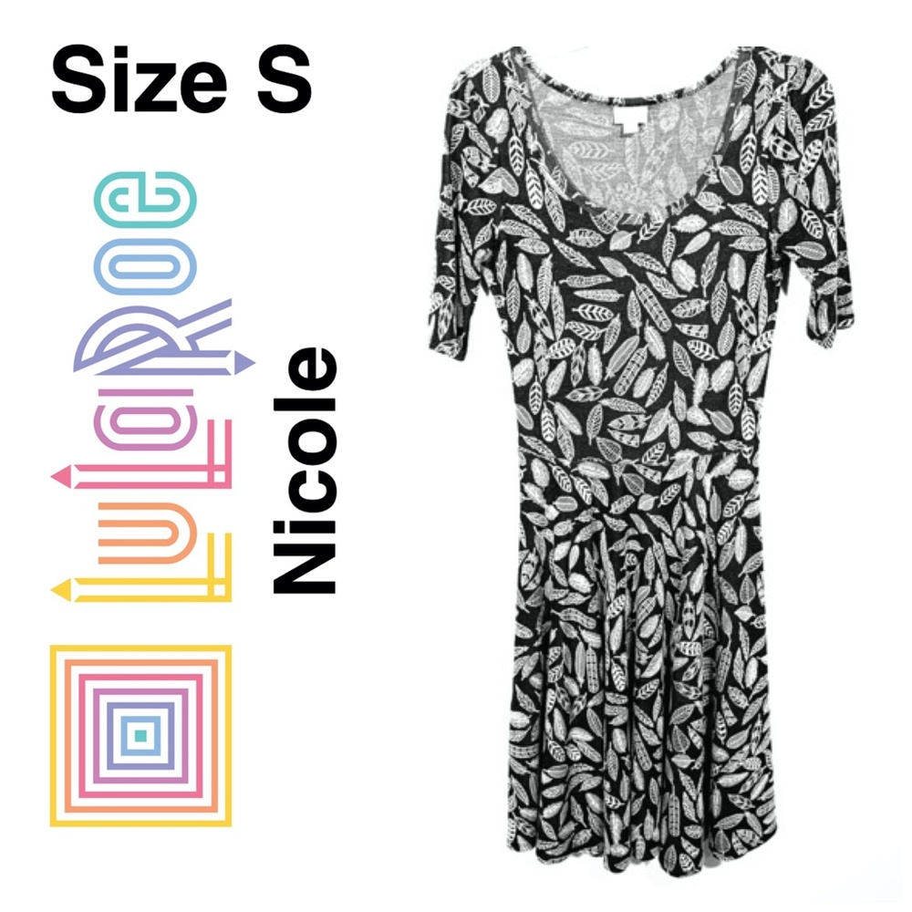 Lularoe Nicole Dress Autumn Feather Size Small